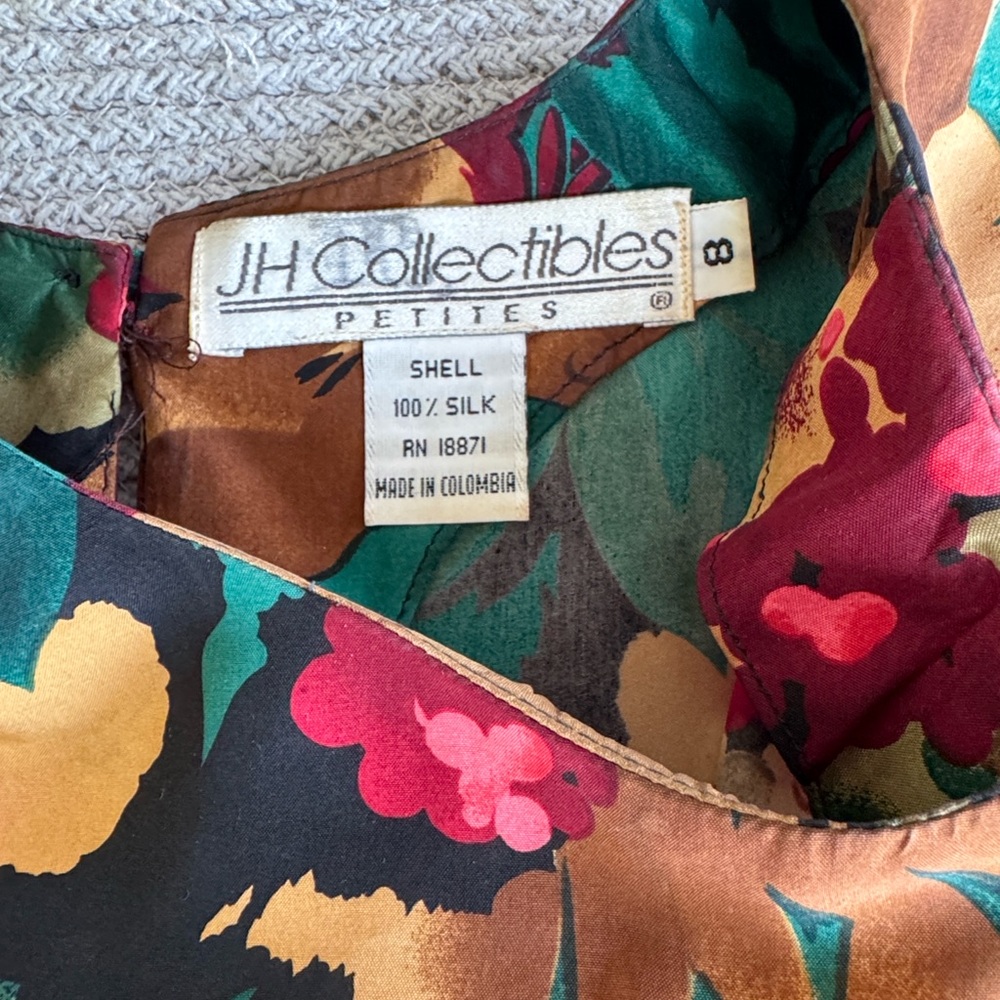 Vintage JH Collectibles Petite Colorful Silk Short Sleeve Shell Blouse Top Sz 8 - Picture 4 of 9